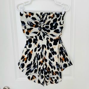 Animal Print Strapless Open Back Romper